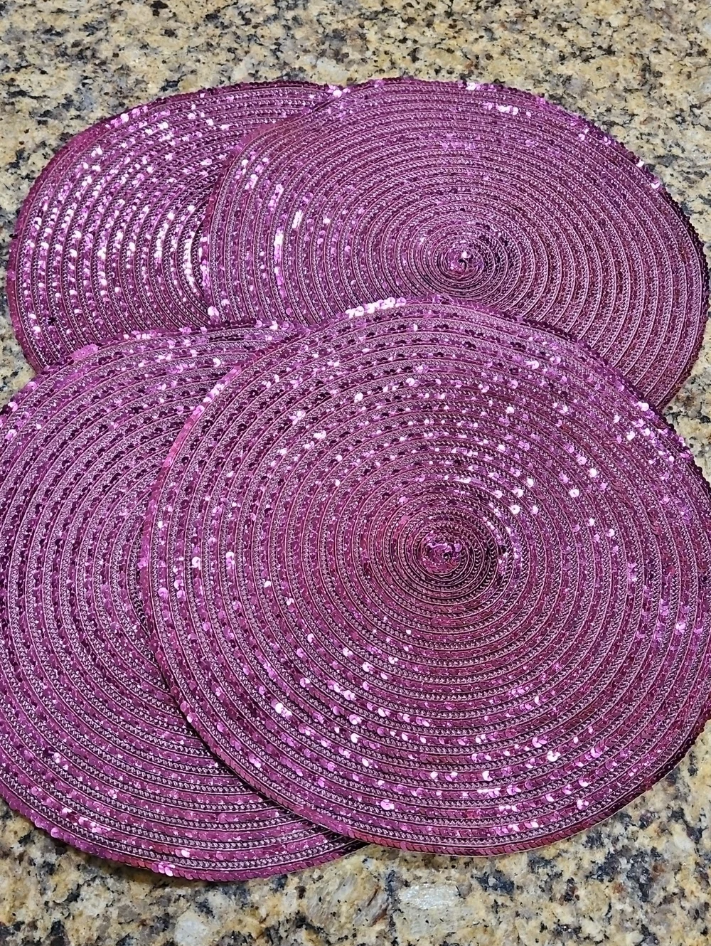 Set of 4 Round Sequin Placemats in Magenta 15 Inch Diameter